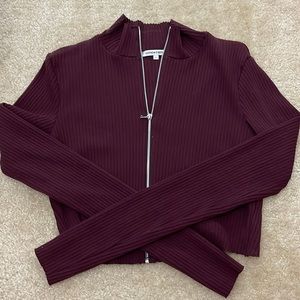 Cotton Citizen Zip- up Long- Sleeve Burgundy Crop- top